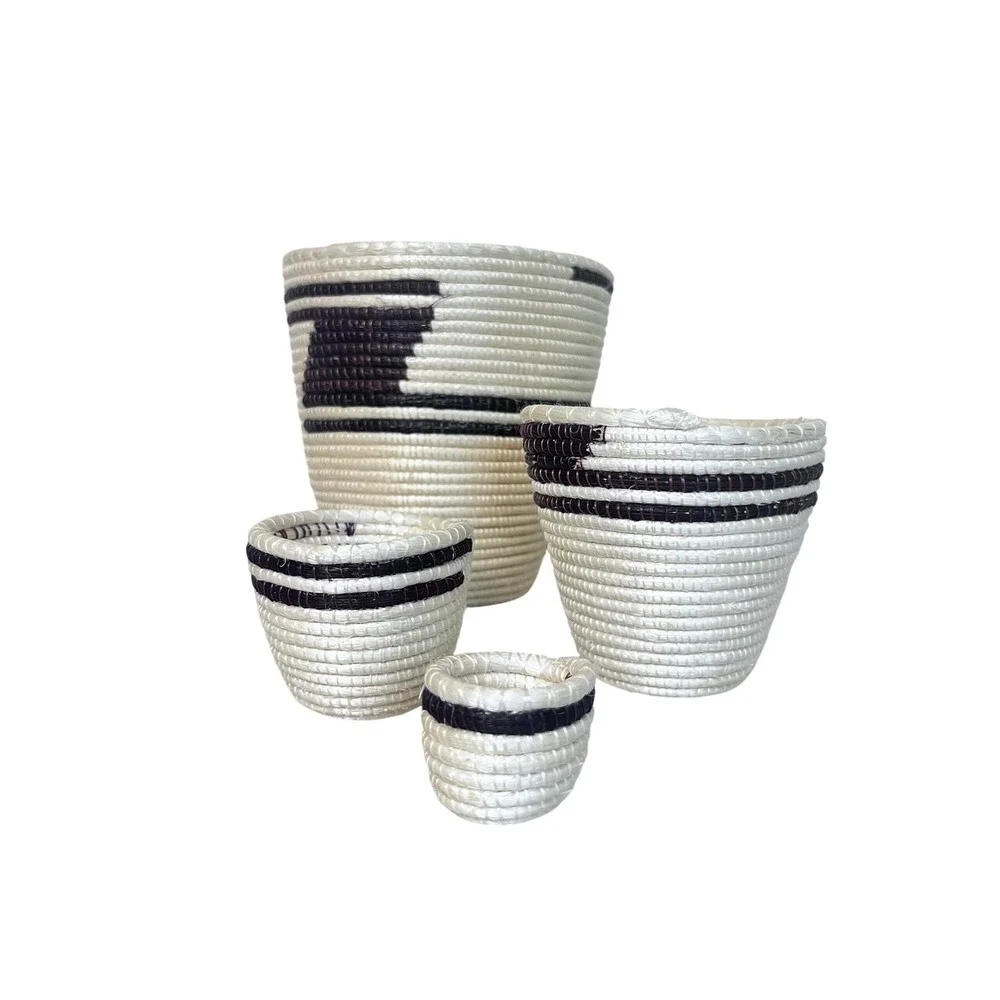 Stacking Woven Trinket Baskets | Black & White Southwest Decor | Mini Basket Set